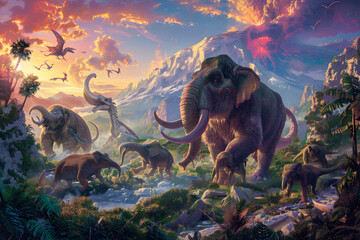 Breathtaking Panorama of the Prehistoric World Dominated by Extinct Megafauna Species