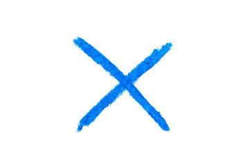 Letter X drawn with blue crayon on transparent background
