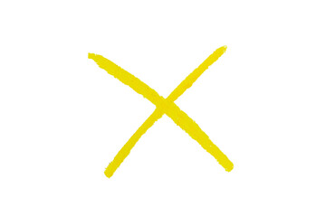 Letter X drawn with yellow crayon on transparent background