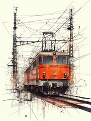 Fototapeta na wymiar flowing lines with dots real world train on tracks digital art modern ultra detailed