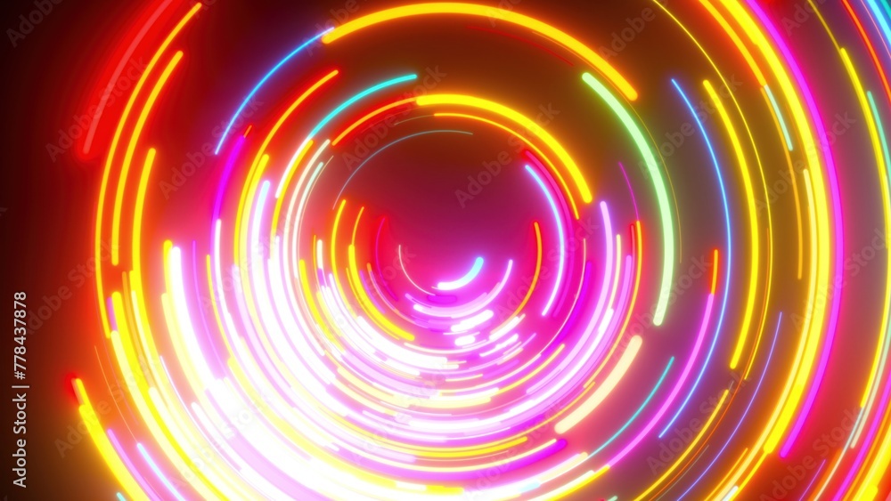 Poster radial neon lines. computer generated 3d render
