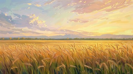 Simplified Serenity: Dawn in the Golden Wheat Field.