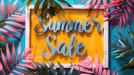 A white frame with "Summer Sale" printed islated on yellow banner background