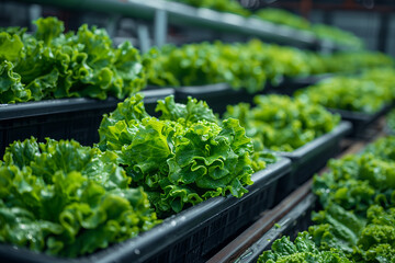 Modern bright warehouse full of lettuce