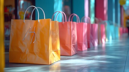 Shopping bags of women crazy shopaholic person at shopping mall.colorful paper shopping bags. - obrazy, fototapety, plakaty