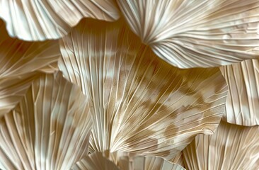 Beige Aesthetic Dried Leaves Delicate Background. Soft Wallpaper Texture of Transparent Macro Paper Leaves.