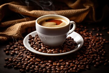 Fototapeta premium Coffee cup with coffee beans