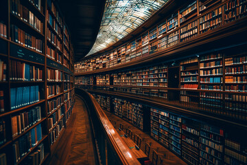 A library with AI-powered book recommendation system, suggesting new reads based on past preferences and trending topics. - obrazy, fototapety, plakaty