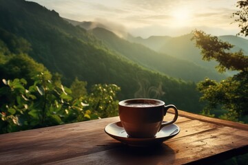 Cup of coffee on the background of nature