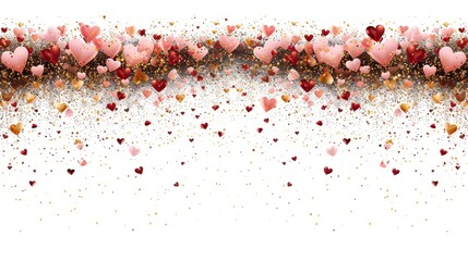 a white background with lots of pink and red heart shaped confetti on the left side of the image.