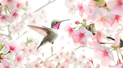 hummingbird and white and pink flowers - 778446863