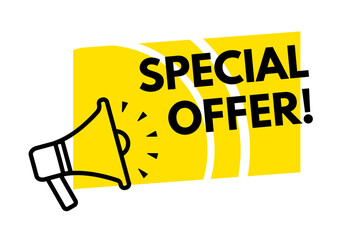 Special offer, megaphone, call to action - vector illustration, button