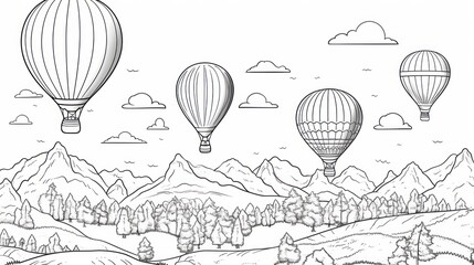 Obraz premium Whimsical balloon coloring page - image, fun, and the joy of doodling in the clouds.