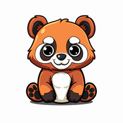 Fototapeta premium A cute cartoon red panda is sitting on a white background. The red panda has a happy expression and is looking at the camera