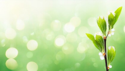 Springtime Serenity: Abstract Banner with Soft Green Bokeh Lights