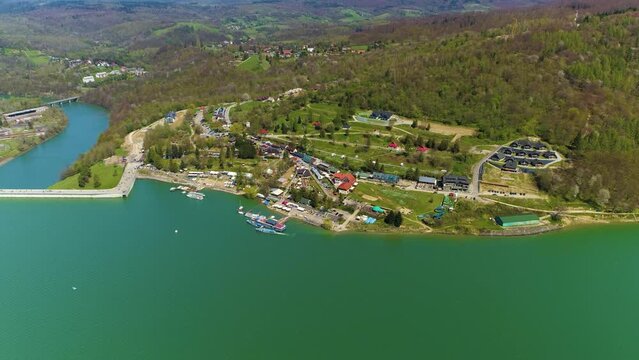 Solina Beautiful Village In Bieszczady Mountains Aerial View Poland