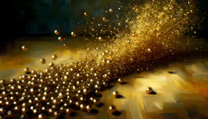 Obraz premium The image is a vibrant, abstract painting with a swirl of golden particles streaming across a dark backdrop, creating a sense of dynamic movement and energy.