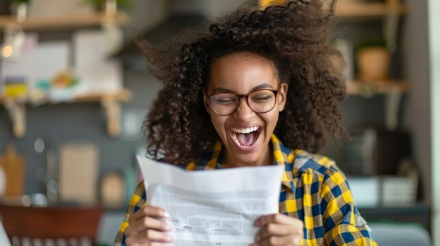 Photo of a young woman delighted when she found out her exam results 