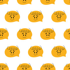 Speech bubble abstract comic faces with various Emotions seamless pattern. Different colorful characters. Cartoon style. Flat design. Hand drawn trendy Vector illustration isolated on background