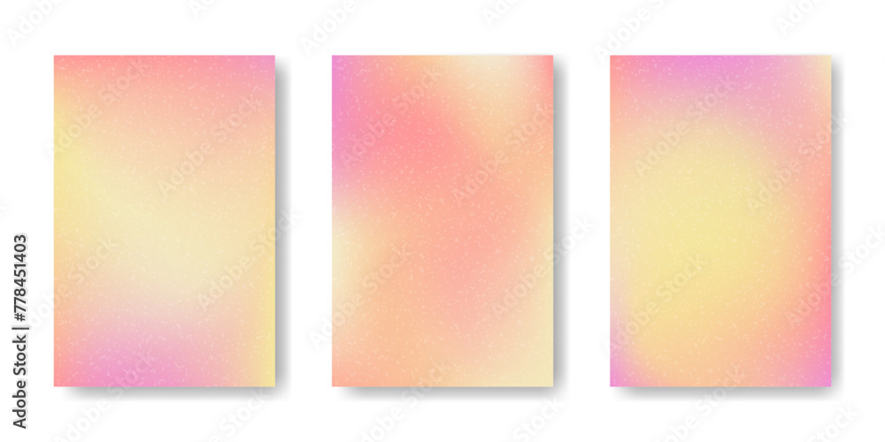 Poster abstract gradient mesh backgrounds set. pink yellow pastel color soft blend. grain texture. blurred 
