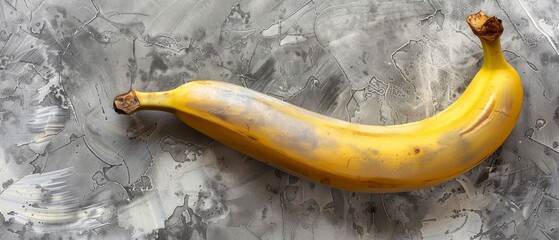  A banana, with its yellow skin and a brown spot, sits atop a sheet of tin foil
