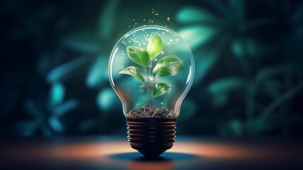 Fresh green small plant in light bulb