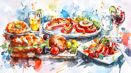 Gastronomic Delights: A Hand-Drawn Culinary Journey through a Vibrant Menu Decoration