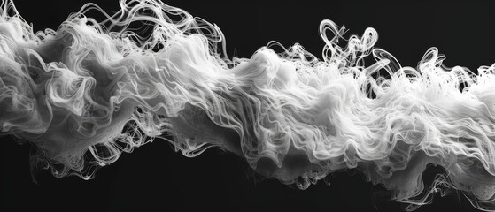   A monochrome image of a white smoke trail on a dark background resembling fabric - obrazy, fototapety, plakaty