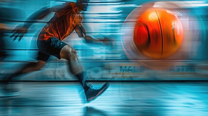 A dodgeball player dodging a fast-moving ball, with the excitement and movement of the game captured in the blurred background, showcasing the action and agility of dodgeball - obrazy, fototapety, plakaty