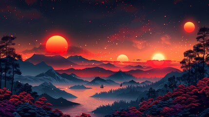 Fototapeta premium Tranquil Crimson Horizons