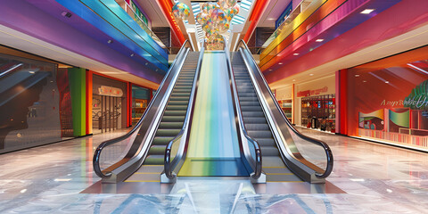 Escalator in shopping mall , Escalators from a bird's eye view