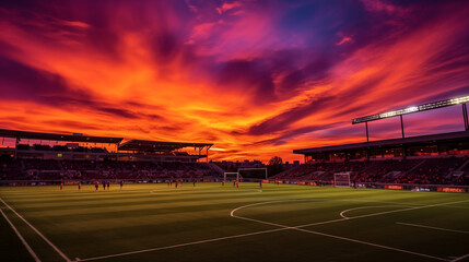 sunset in the football ground
