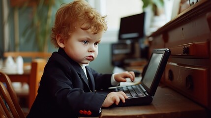 Child pretending to work in office
