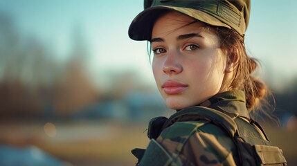 Military Woman in Uniform - obrazy, fototapety, plakaty