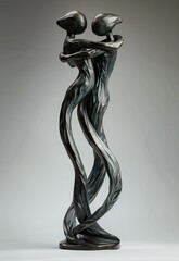 The love sculpture, with two intertwined figures in an embrace symbolizing unity and connection-modern home decor piece, made from solid bronze with stunning artistic details, gray background.