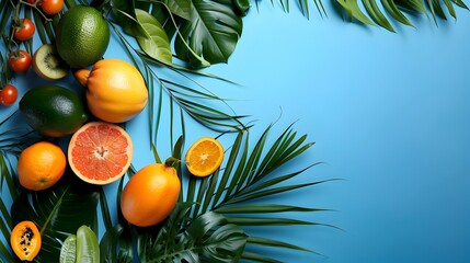 Exotic Fruits Amidst Tropical Leaves A Vibrant Still Life