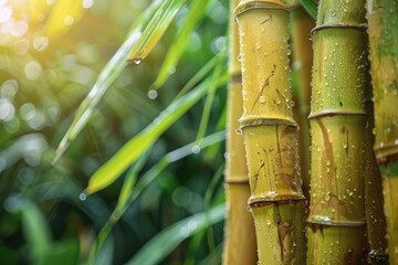 Fototapeta premium Fresh Sugarcane in Garden: A Tropical Delight amidst Greenery