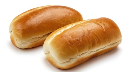 Freshly Baked Hot Dog Buns Isolated on White Background - Perfect for Fast Food and American Junk Cuisine - obrazy, fototapety, plakaty