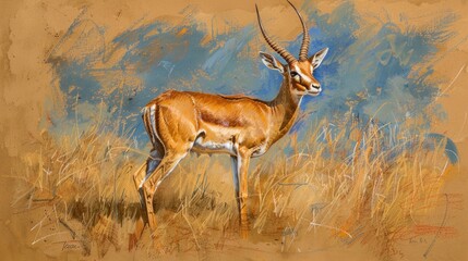 Graceful Grant's Gazelle on African Savannah. Stunning Brown and Blue Wildlife Antelope in Herbivore Habitat - 16:9 Aspect Ratio