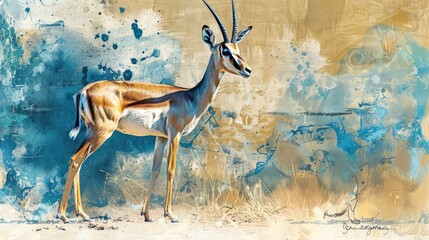 Graceful Young Male Grant's Gazelle in the African Savanna: A Spectacular Wildlife Image in Shades of Blue and Brown - obrazy, fototapety, plakaty