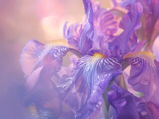 Fototapeta na wymiar Purple Iris in Full Bloom A Natures Masterpiece Closeup