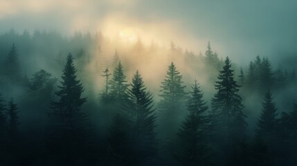 Towering Trees in Lush Forest - obrazy, fototapety, plakaty
