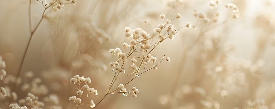 Serene Babys Breath Flower Floating on a Warm Beige Background