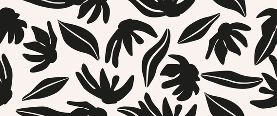 Vector seamless background. Minimalistic abstract floral pattern. Modern black print on a light background. Ideal for textile design, screensavers, covers, cards, invitations and posters.