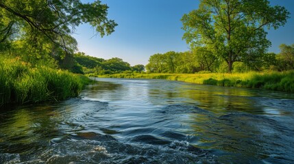 River Flowing Through Lush Green Forest