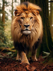 Fototapeta premium Lion face in forest