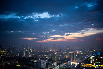 Bangkok downtown cityscape with skyscrapers at evening give the city a modern style.