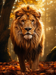 portrait of a lion in forest