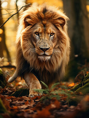 Fototapeta premium portrait of a lion in forest