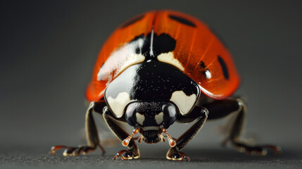 Detailed view of a ladybug against a soft-focus background. - obrazy, fototapety, plakaty